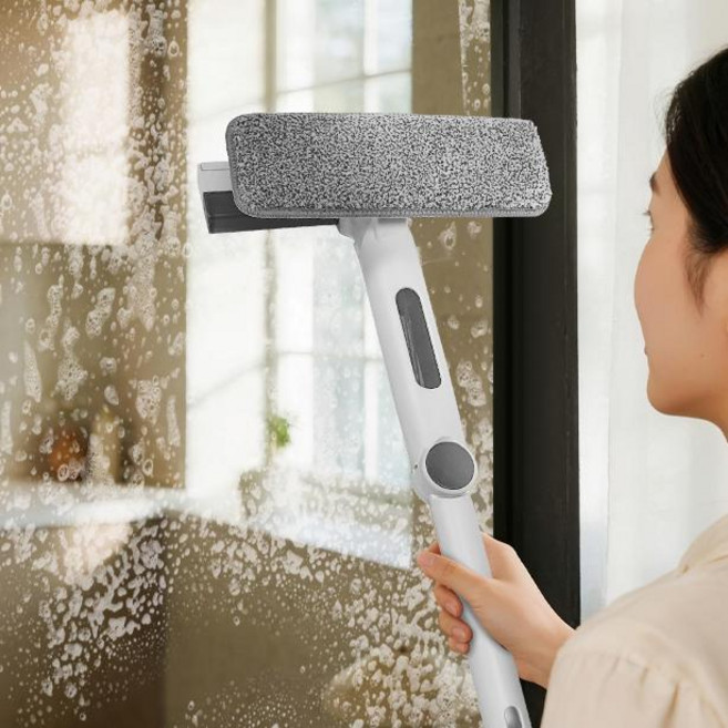 Jeernare 4in1 유리창 청소 도구 다용도 유리창 닦이 창문 닦이 오수 회수통 길이조절 극세사걸레, 화이트, 1세트