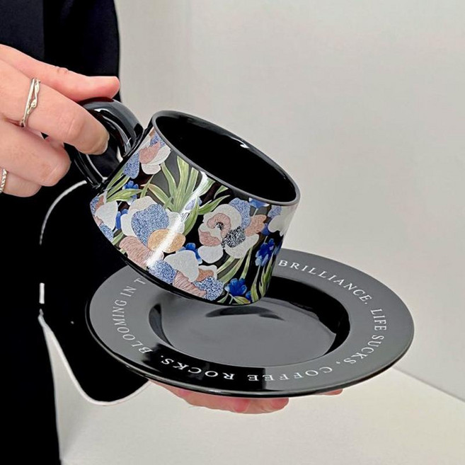 POPSONIC빈티지세라믹커피잔, 블랙, 1개