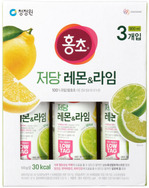 청정원 홍초레몬&라임 900ML X 3(저당) CHUNGJUNGONE HONG CHO