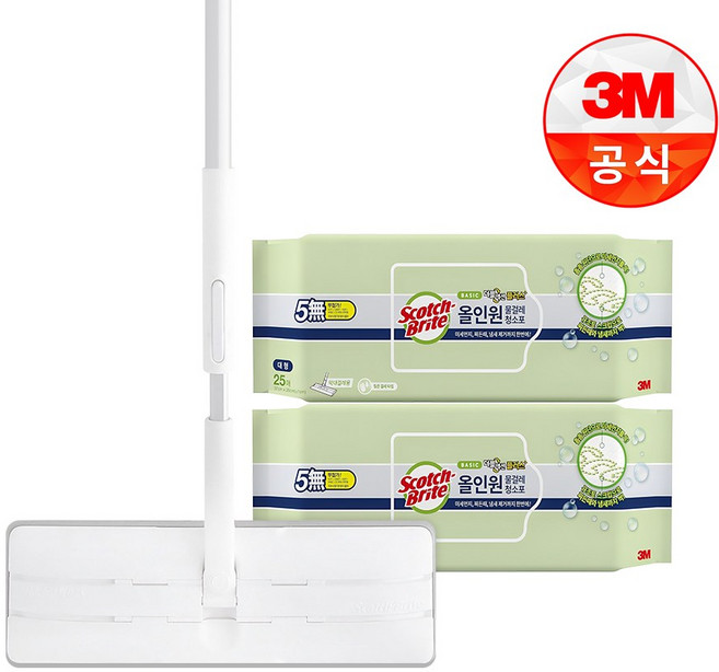 스카치브라이트 올 터치 더블 액션 막대걸레 대형 + 베이직 더블액션 플러스 물걸레 청소포 대형 25매 x 2p, 1세트