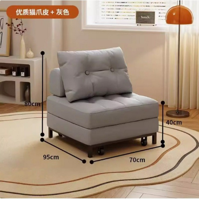 日式奶油單人沙發床 小戶型伸縮折疊設計 榻榻米公寓出租房 泡芙方塊造型 多功能收納空間, 【乳膠款】高級灰70cm,122*70/90/120*41
