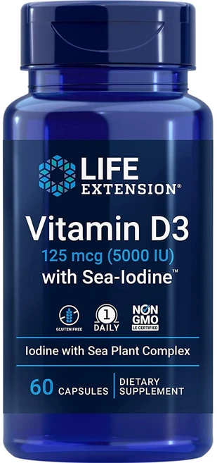 라이프익스텐션 비타민 D3 5000IU 씨-요오드 캡슐, 1개, 60정 - 쿠팡