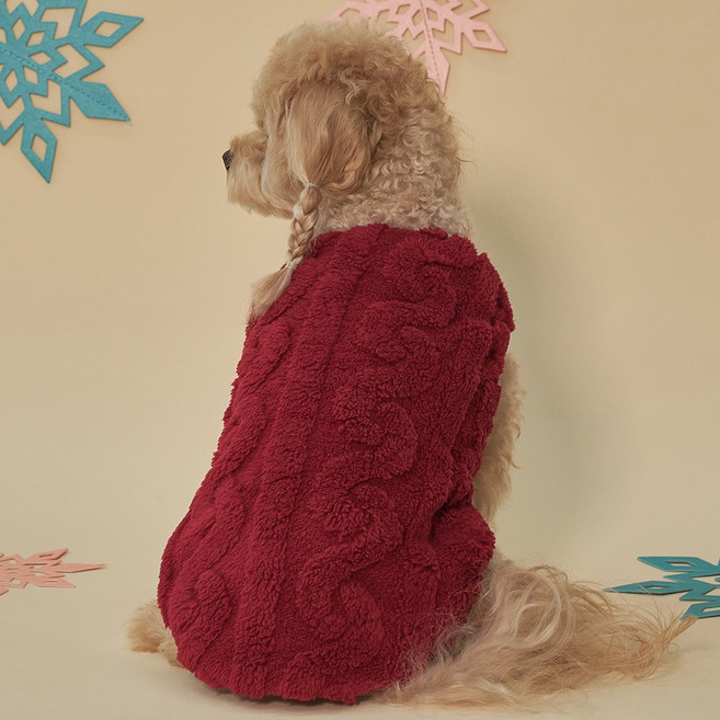 도그아이 강아지옷 애견의류 양털 꽈배기티, 레드, 1개