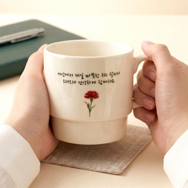 (무료선물포장)카네이션 본차이나레트로 메세지머그컵 어버이날 스승의날 선물 주문제작, 본차이나, 1개