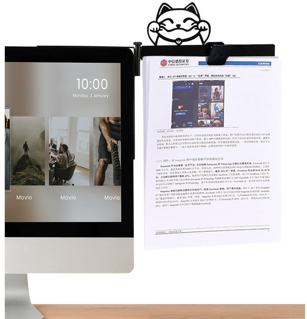 카자리코 모니터 서류 문서 집게 메모판 모니터용 자석클립 고정 PC 컴퓨터 A4 종이 홀더 타이핑 작업, 고양이, 1개