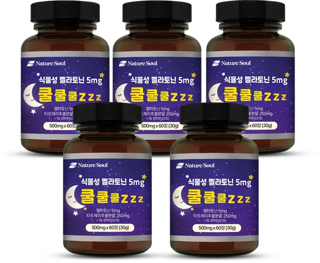 식물성 멜라토닌 5mg 쿨쿨쿨 zzz 5병, 5개, 60정 - 쿠팡