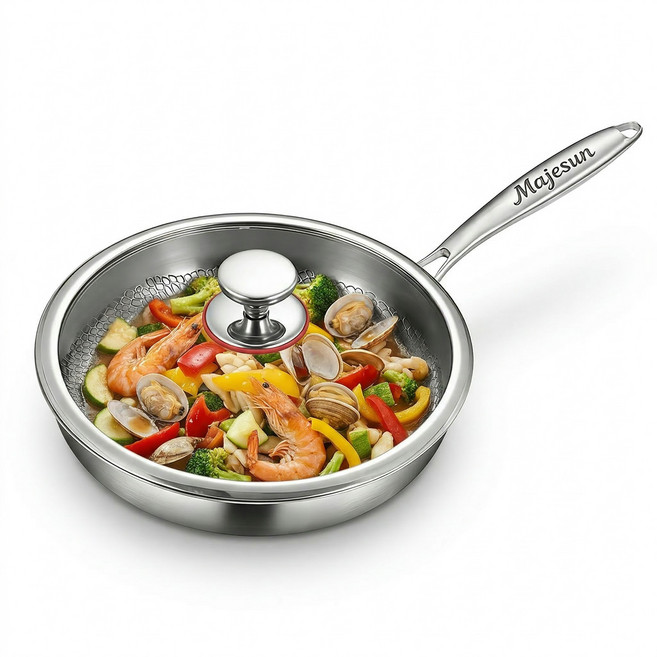 Majesun 무코팅 티타늄 통3중 스텐 후라이팬 인덕션 스텐팬 304 스테인리스 프라이팬, 1개, 26cm
