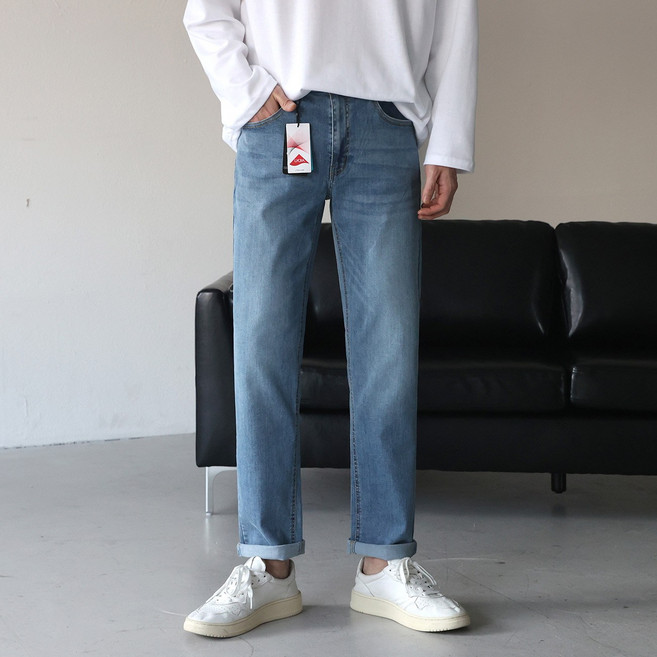 베이직바이블 프리미엄 스판 테이퍼드핏 히든밴딩 데님팬츠 빅사이즈(3color)