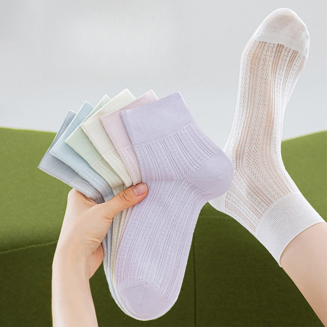 MJLP 여성 무지 압박 메쉬 봄여름 양말중목 양말 장목 양말 중목 양말 운동 면 양말 5족 세트