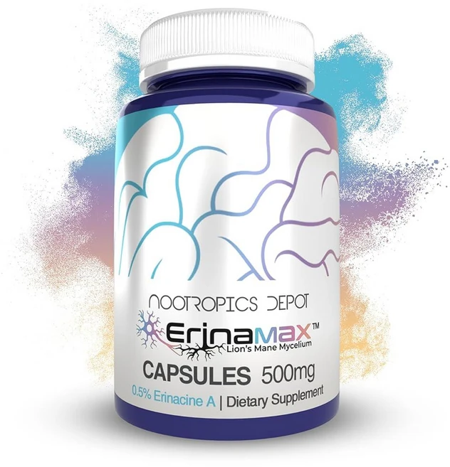 Nootropics Depot Erinamax Lion's Mane 500mg 캡슐 | 액체 배양 균사체 에리나신 A 2.5mg 기분 인지 및 신경 지원 60개, 1개, 60 - 쿠팡