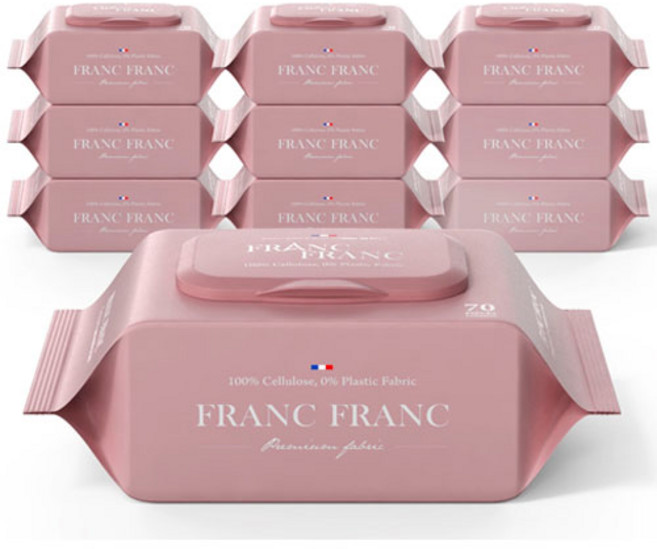 프랑프랑 플라스틱0% 에코 프리미어 아기물티슈 70gsm평량 무향, 70g, 70매, 10개