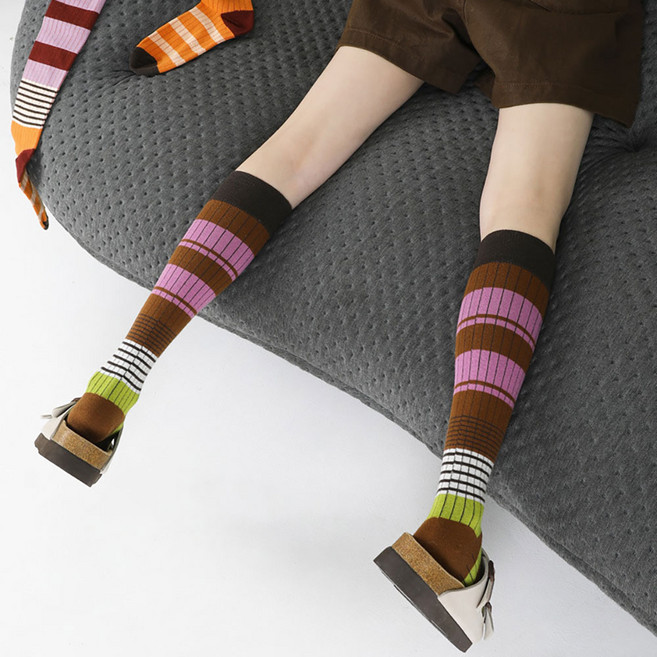 에이블탑 여성 니삭스 패션 골프 운동 종아리 압박 양말 n469, 1개, 07 브라운퍼플