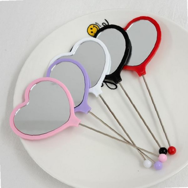 DIY 하트 손거울 꾸미기 세트 비즈 장식 휴대용 미러 5색 메이킹 공예 취미, 1개, 레드