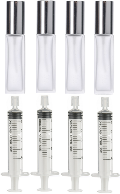 리빙패션 휴대용 미니 향수 공병 10ml + 소분 주사기, 4개, 실버 불투명