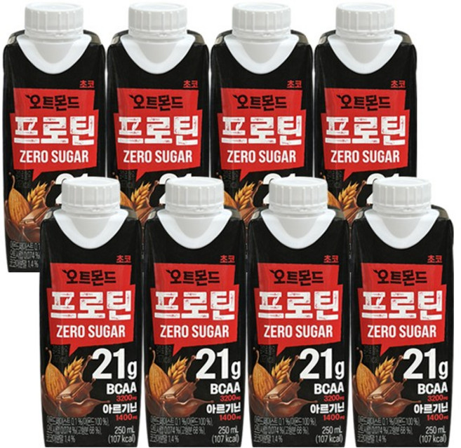 롯데 오트몬드 프로틴 제로슈거 초코, 250ml, 8개