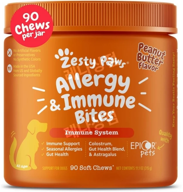 제스티파우 강아지 어드밴스드 알러지 면역 영향제 츄 노령견 시니어 발사탕 90정, 땅콩버터, 90개입 (1팩) 표준형 - 쿠팡