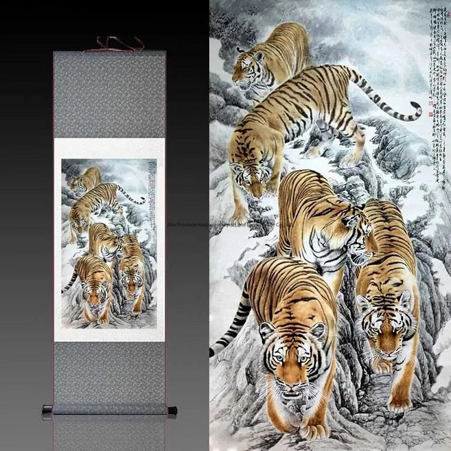 티류으스 재물운을 부르는 다섯 마리 호랑이 그림 호랑이 벽화 고급스러운 소재 우아한 디자인 집이나 사무실 장식으로 최적HP202505081502, 그레이
