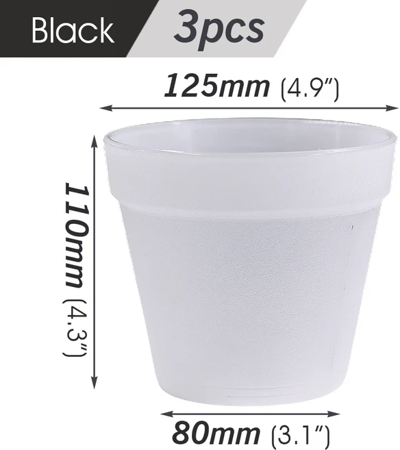 3PCS 수경 꽃 냄비 실내 정원 탁상 분재 재사용 가능한 플라스틱 컨테이너 씨앗 스타터 트레이에 대 묘목, 04 125x110mm