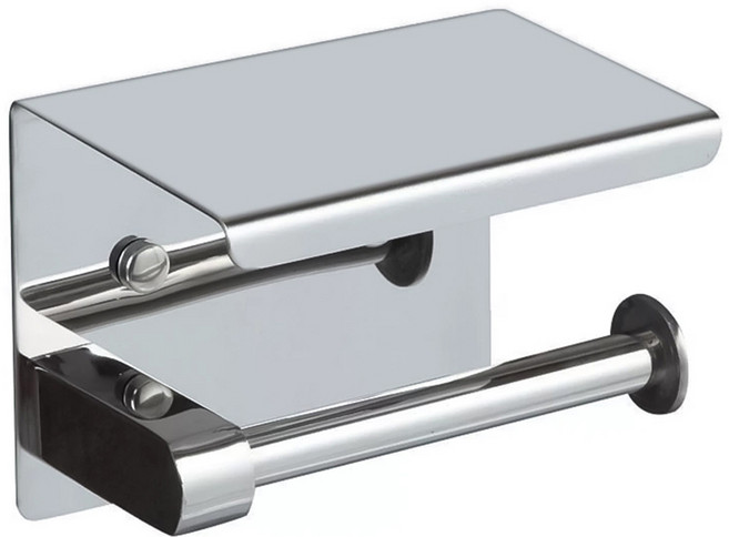 투데이리빙 무타공 스텐 핸드폰 거치대 휴지 걸이 욕실 화장실 두루마리 화장지 디스펜서 방수 방습 선반형 벽걸이, 1세트, 실버