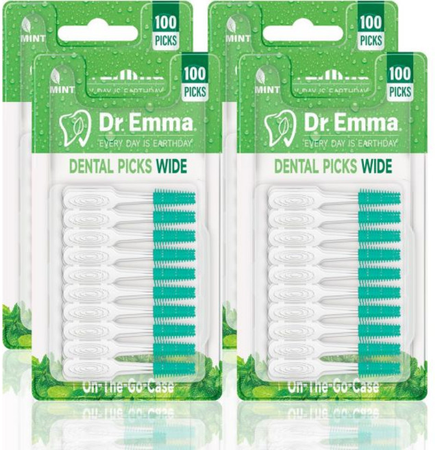 덴탈 픽스 와이드 스페이스 민트 소프트 러버라이즈드 치실 치아 청소 잇몸 건강 100개입/팩 2팩총 200개, 100피트 (4개 묶음)