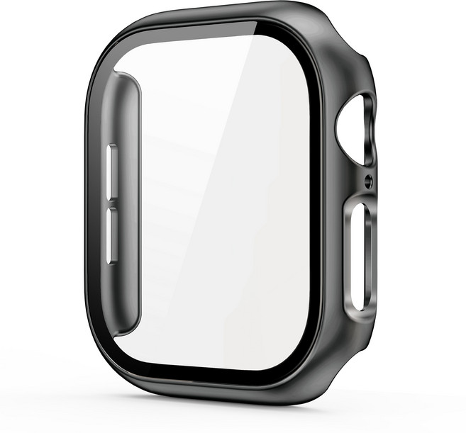 호환 애플워치10 42mm 46mm PC 일체형 보호 케이스 풀커버 액정보호 강화유리, 원기 블랙, 1개