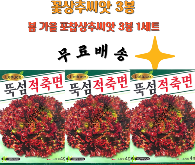 뚝섬상추씨앗 꽃상추종자 포찹상추씨앗 3봉1세트, 3개