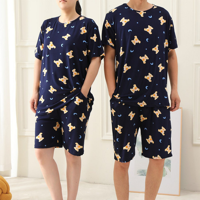 그레이스 봄 여름 보들보들 홈웨어 피치잠옷세트 홈웨어 남자 반팔 반바지 상하세트 여름 실내복