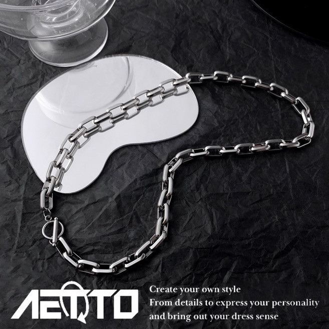 AETTO OT扣幾何設計 鈦鋼項鍊 粗鍊 百搭 嘻哈 街頭 男女可戴
