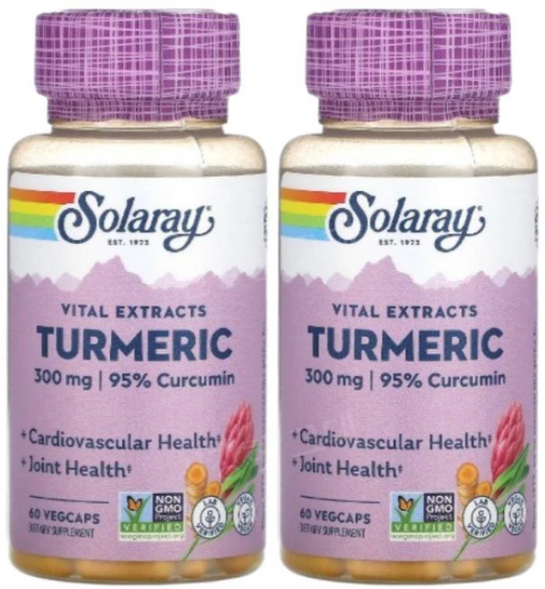 솔라레이 강황 울금 뿌리추출물 300mg 60개의 폴리페놀인 커큐민 채식캡슐 x 2, 2개, 60정 - 쿠팡
