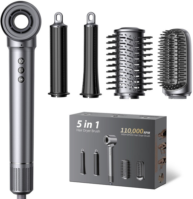 Coowin쿠윈 전문가용 가성비 5in1 에어 헤어스타일러 BLDC 초고속 드라이기 일체형 미용실 고데기 홈케어, 그레이, 그레이