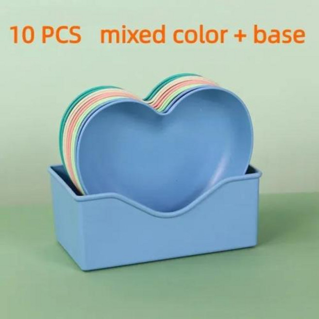플레이팅접시 나눔접시 플라스틱 침 뼈 창의적인 가정용 식품 파티 간식 저녁 캠핑 러브 하트 5-10 개, 2) 10개 세트 mixed and base, 1개