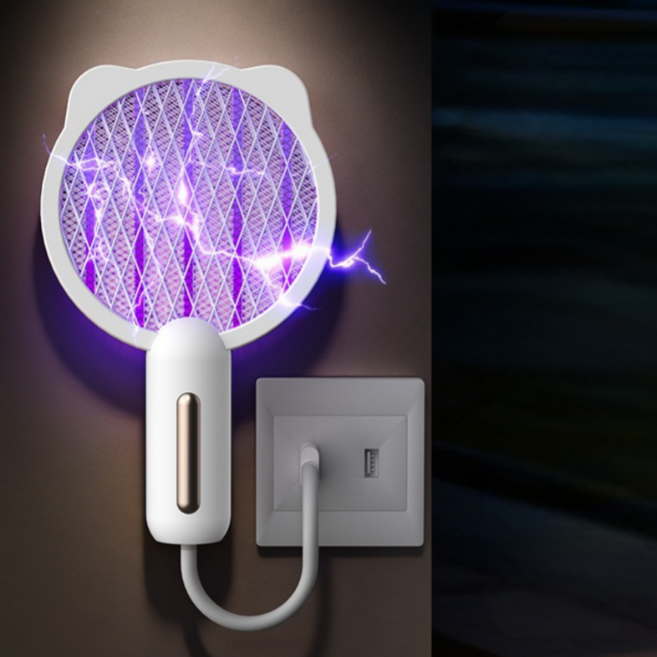 2in1USB 미니전기모기채 가정용 휴대용 전기 벌레퇴치기, 화이트