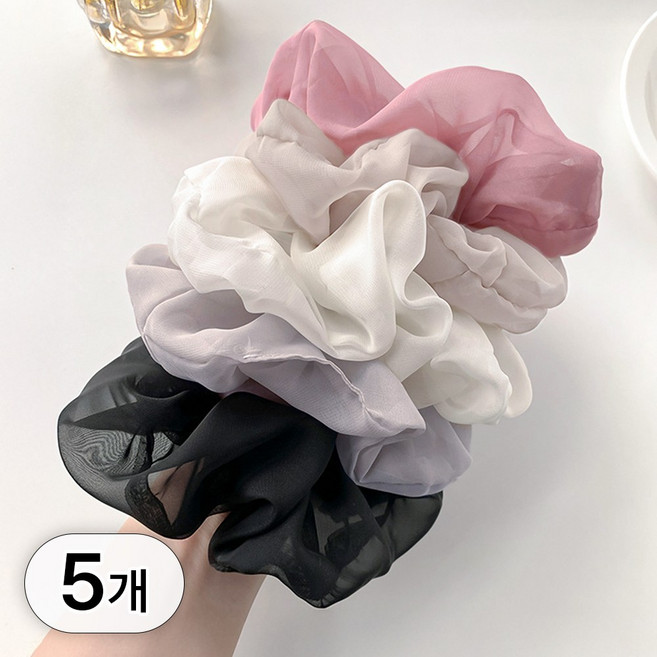 라뷰드 5개 세트 청순 볼륨 쉬폰 빅 스크런치 여성 헤어 악세서리 곱창 밴드 베이직 데일리 포인트 예쁜 머리끈