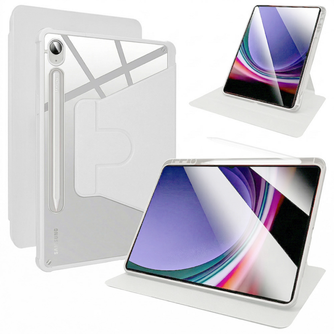 디상커 갤럭시 탭 720도 회전 단색 투명 펜슬수납 태블릿 케이스 S11 울트라/S11/S10 FE+/S9 FE+/S9 FE/A11+/A9+ 14.6/13.1/12.4/11인치, 그레이, 1개