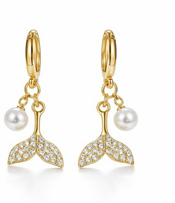 人魚尾巴水鑽珍珠夾式耳環