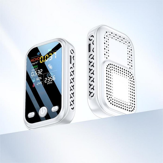 5-in-1스마트 공기질 측정기 휴대용 휴대용 공기 질 모니터 CO2+HCHO+TVOC 감지기, 1개