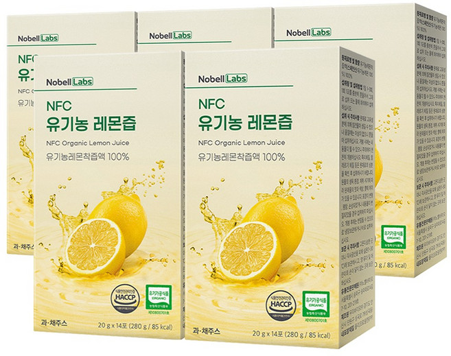 노벨랩스 착즙 100% 유기농 레몬즙, 5개, 280g