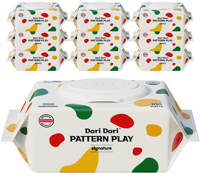 도리도리 패턴플레이 시그니처 물티슈 캡형 100매 10개, 50g