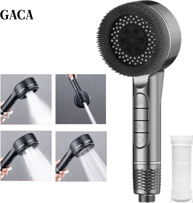 GACA 샤워기헤드 5단조절 온오프샤워기 수압상승 필터포함, 다크그레이, 1개