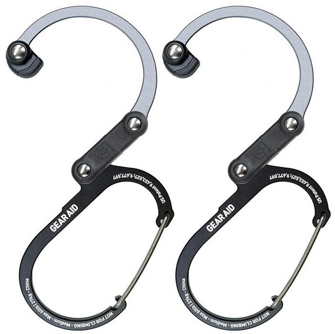 기어에이드 히어로클립 카라비너 클립 앤 후크 M 그린 2개, 2 Pack, Black & Gray