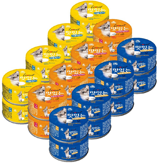 사조 레드라벨 라인 맛있는 대용량 고양이캔 160g 3종 24개 세트, 맛있는 캔 혼합 24개