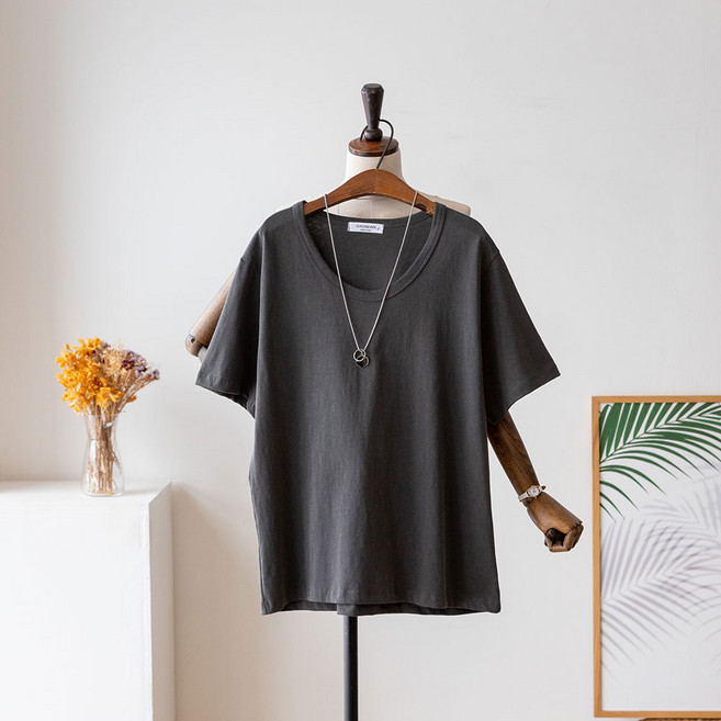 코코세븐 여성 빅사이즈 피그먼트 유넥 오버핏 반팔 티셔츠