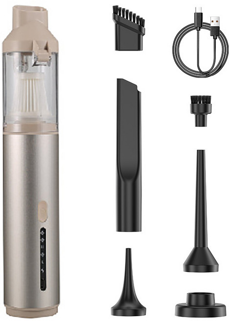 별의 바다 소형 초강력 무선 차량용 진공 청소기 가정용 미니 에어건+6개의 노즐, 로즈골드색