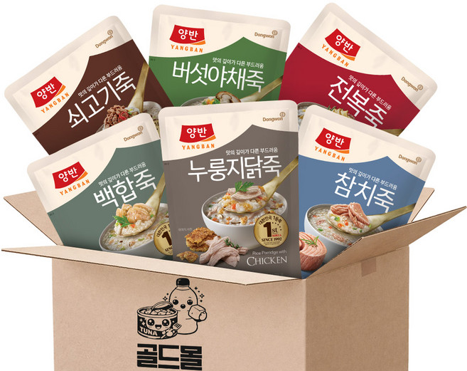 동원 양반 파우치죽 6종모음 (전복1+쇠고기1+야채1+백합1+참치1+누룽지닭죽1), 6개, 420g