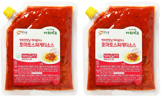 아워홈 아워키즈 토마토 스파게티 소스, 500g, 2개