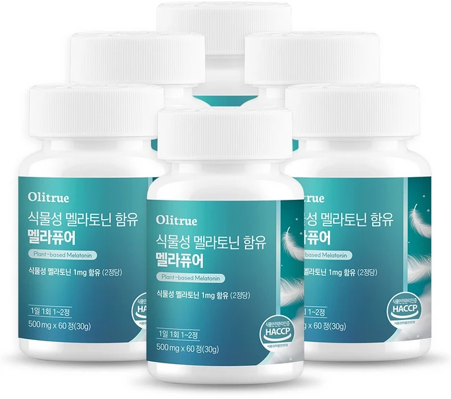 올리트루 식물성 멜라토닌 함유 멜라퓨어, 6개, 60정 - 쿠팡