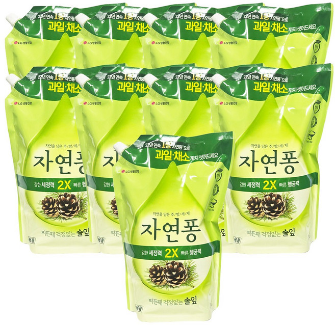 자연퐁 찌든때 걱정없는 솔잎 주방세제 파우치형, 1.4L, 9개