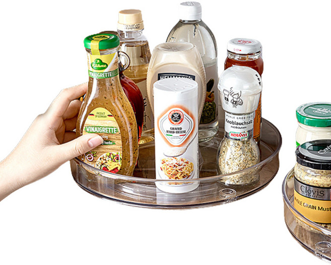 주방 정리 회전트레이 회전식 실용적인 선반, 투명