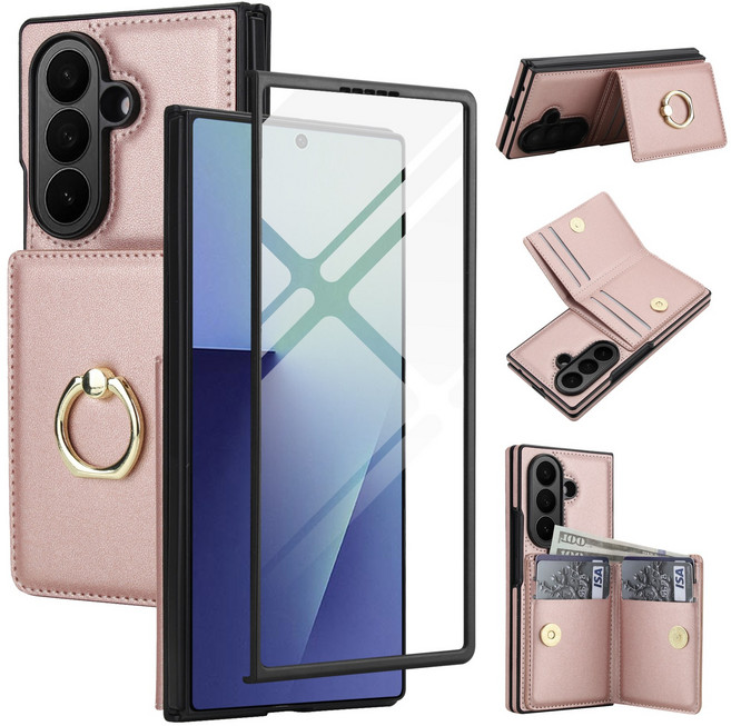 쭌스타 갤럭시 Z폴드 지폴드 Z FOLD 적용 케이스 앞면 강화유리 액정보호 가죽 지갑형 카드수납 스탠드 거치대