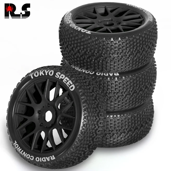 4pcs 110mm 18 RC 오프로드 버기 휠 타이어 17mm Hex ARRMA Typhon Talion Traxxas Redcat 팀 Losi Kyosho HPI HSP VRX, [04] Black